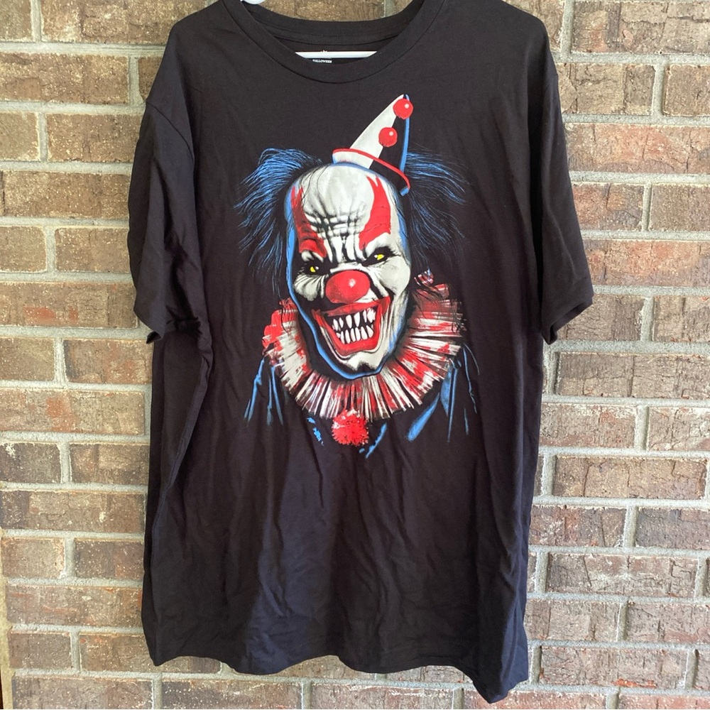 Black Graphic Scary Clown Unisex Halloween T-Shirt NWOT